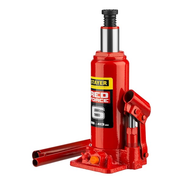 STAYER RED FORCE 6т 216-413мм домкрат бутылочный гидравлический